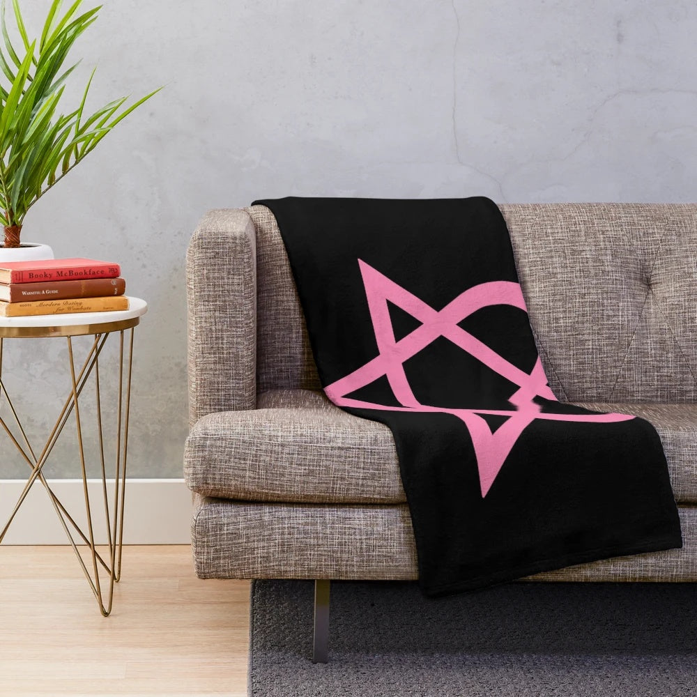 Heartagram-inspired pink plush blanket