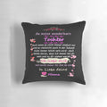 A blue throw pillow with a heartwarming mother-daughter quote