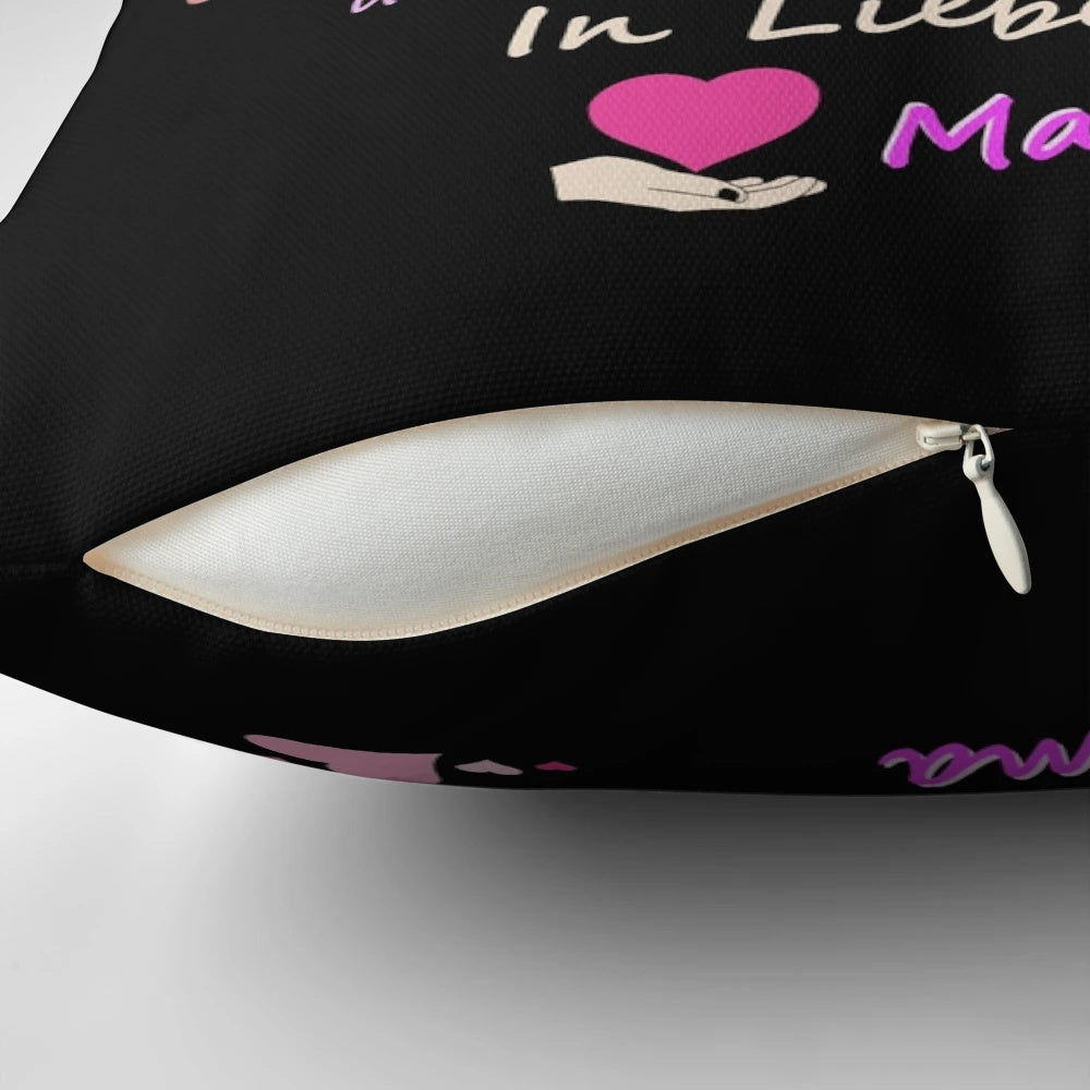 A blue throw pillow with a heartwarming mother-daughter quote