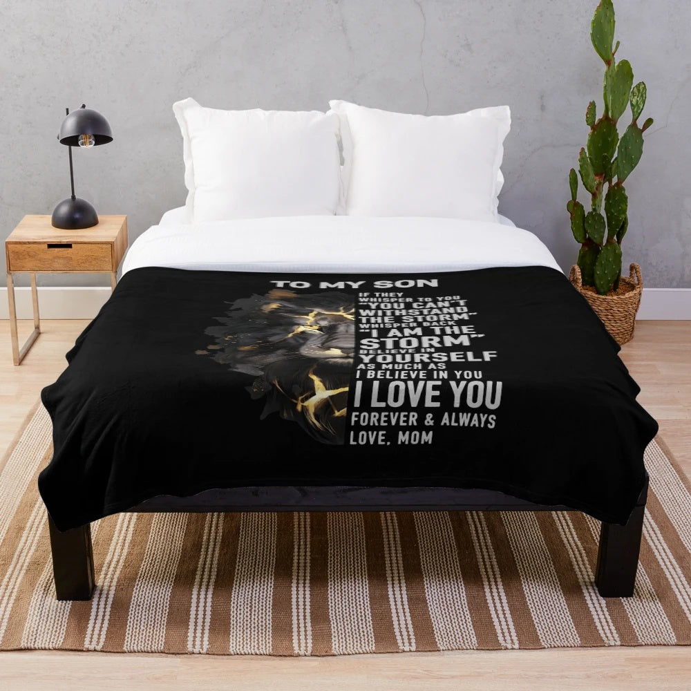 Soft, plush blanket with "To My Son, From Mom" design featuring a lion motif
