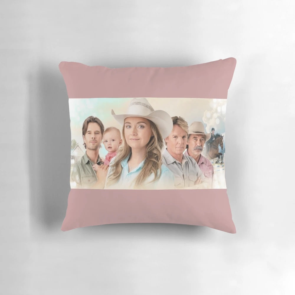Heartland family TV show pillow featuring horses and ranch scene