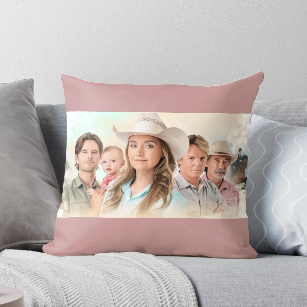 Heartland family TV show pillow featuring horses and ranch scene