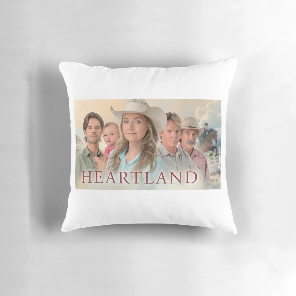 Heartland TV show inspired pillow with horses, ranch, and Canadian landscape