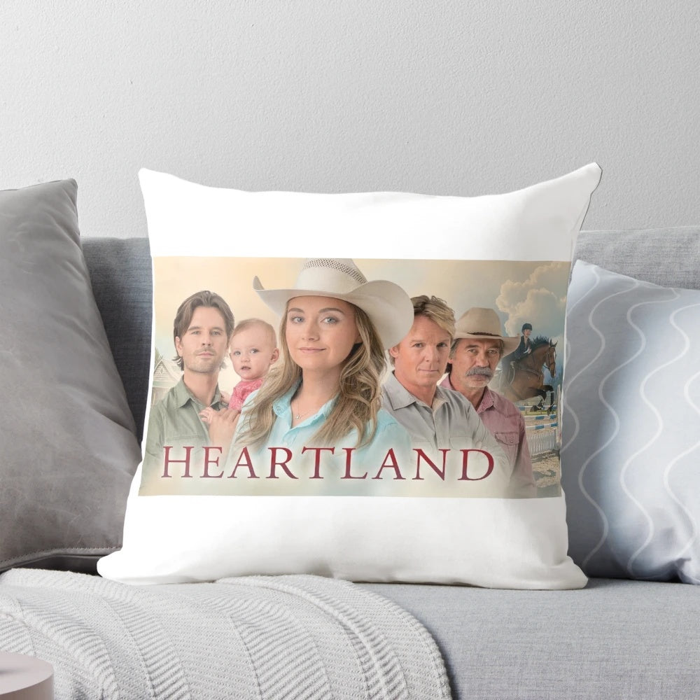 Heartland TV show inspired pillow with horses, ranch, and Canadian landscape