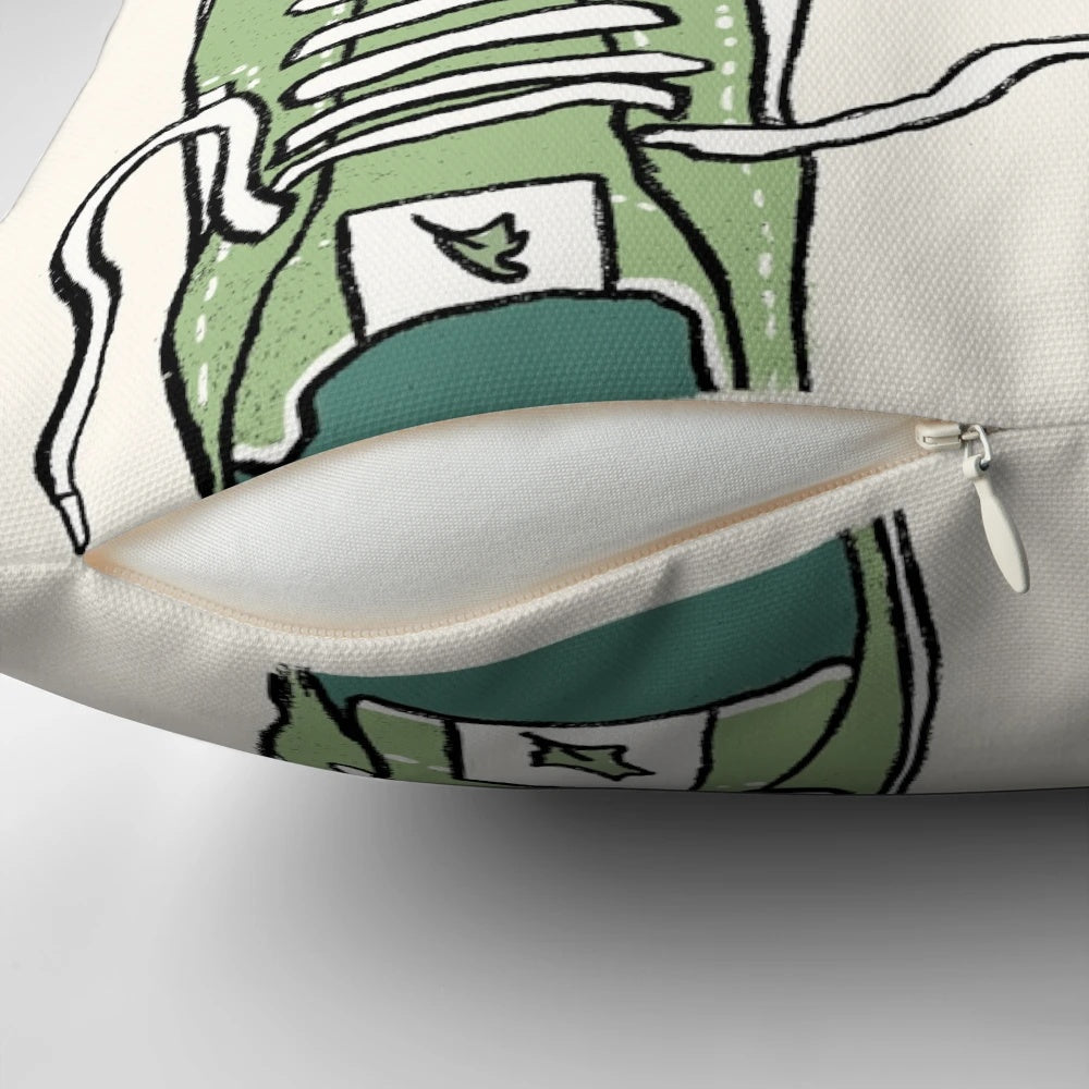 Heartstopper-themed pillow with an illustration of two boys wearing "boy meets boy" style shoes