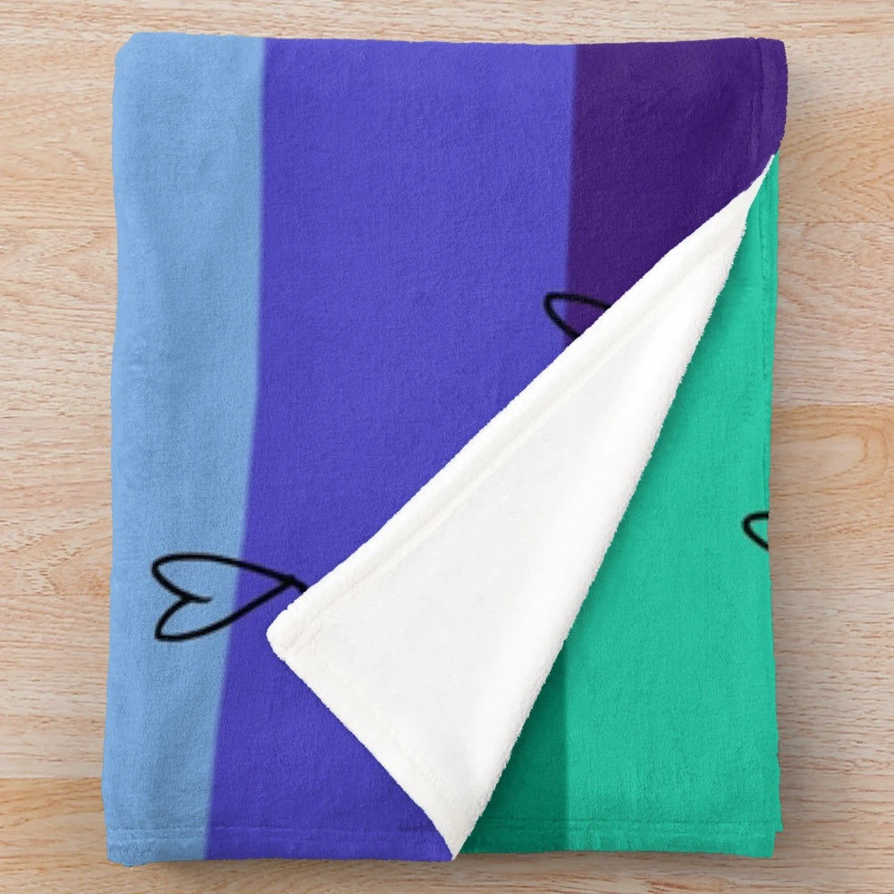 Heartstopper inspired plush blanket featuring the gay pride flag colors and logo
