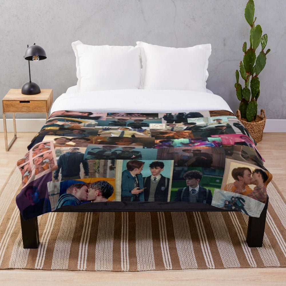 Kit Connor and Joe Locke from Heartstopper on a plush, cozy blanket