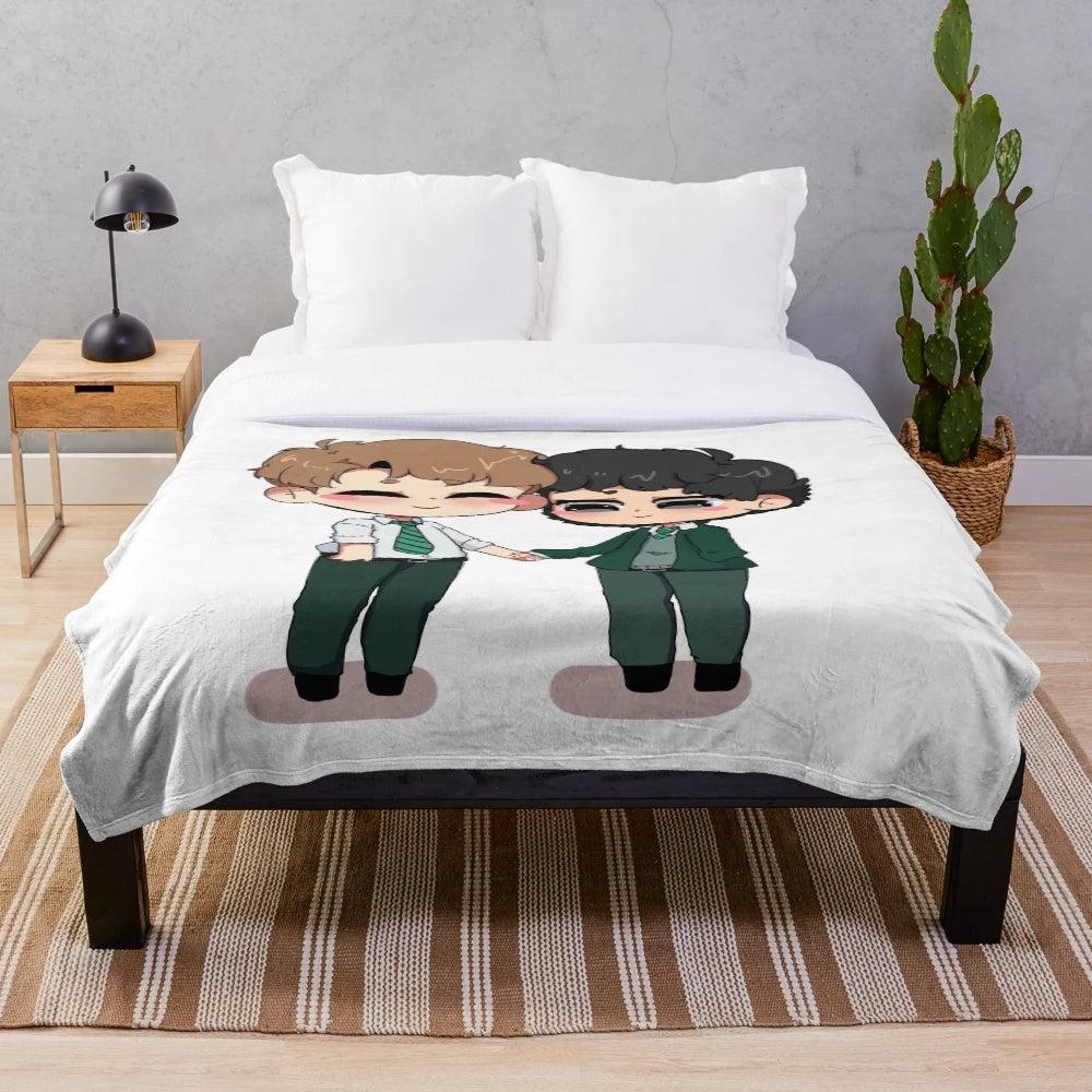 Heartstopper inspired plush blanket with Nick and Charlie design