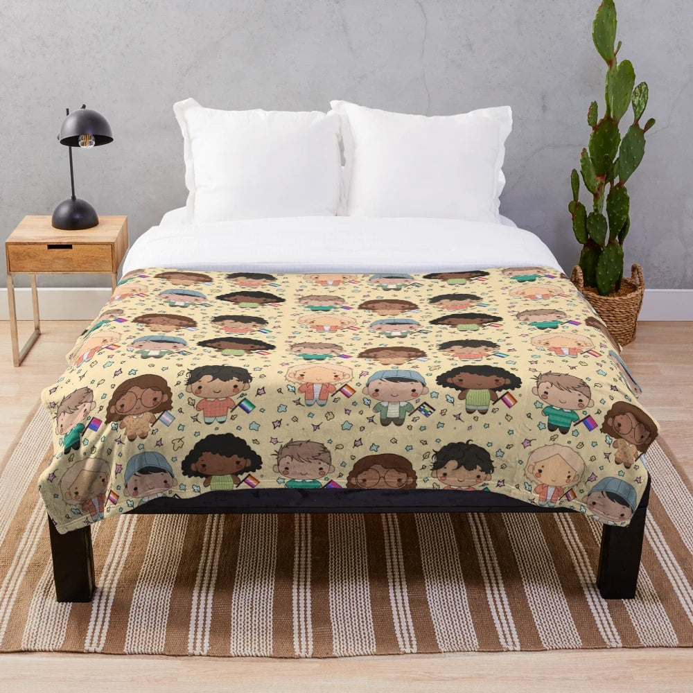Heartstopper squad inspired plush blanket featuring chibi characters