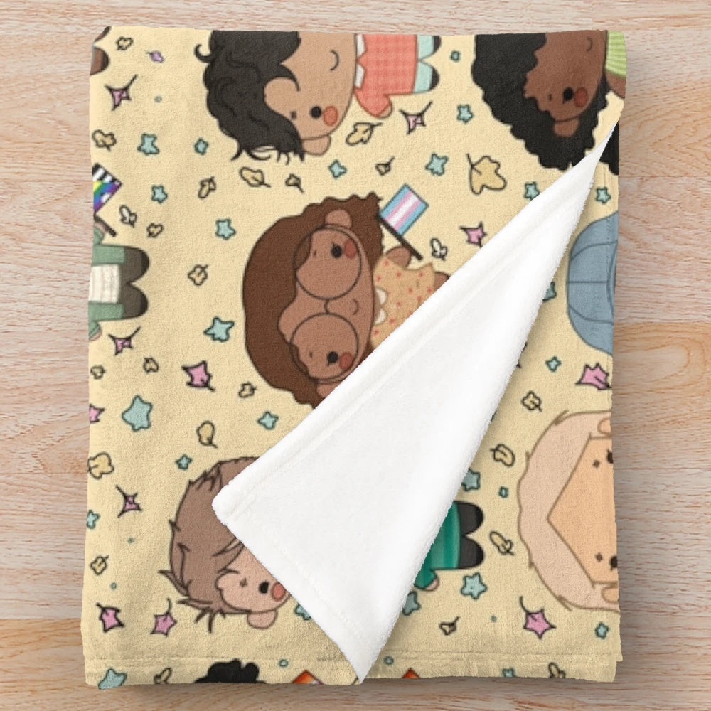 Heartstopper squad inspired plush blanket featuring chibi characters