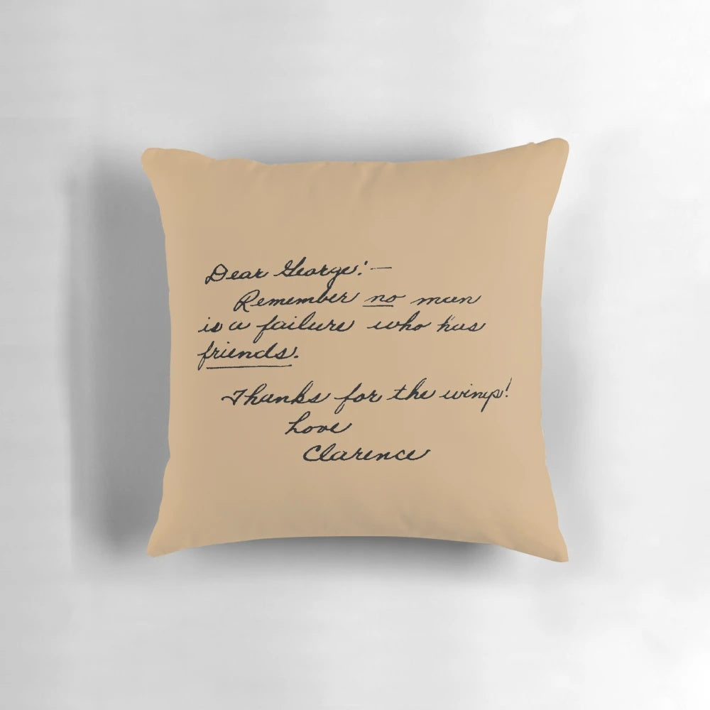 Plush white pillow with a quote from the classic 1946 film "It's a Wonderful Life"