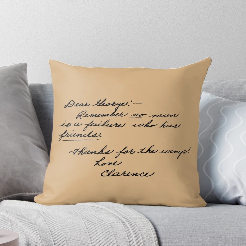 Plush white pillow with a quote from the classic 1946 film "It's a Wonderful Life"