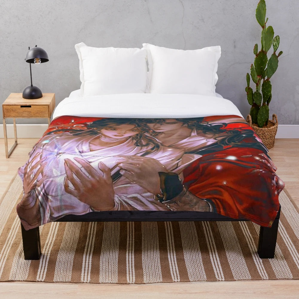 Soft and cozy plush blanket featuring heaven's blessing anime-style fanart of Xie Lian and Hua Cheng