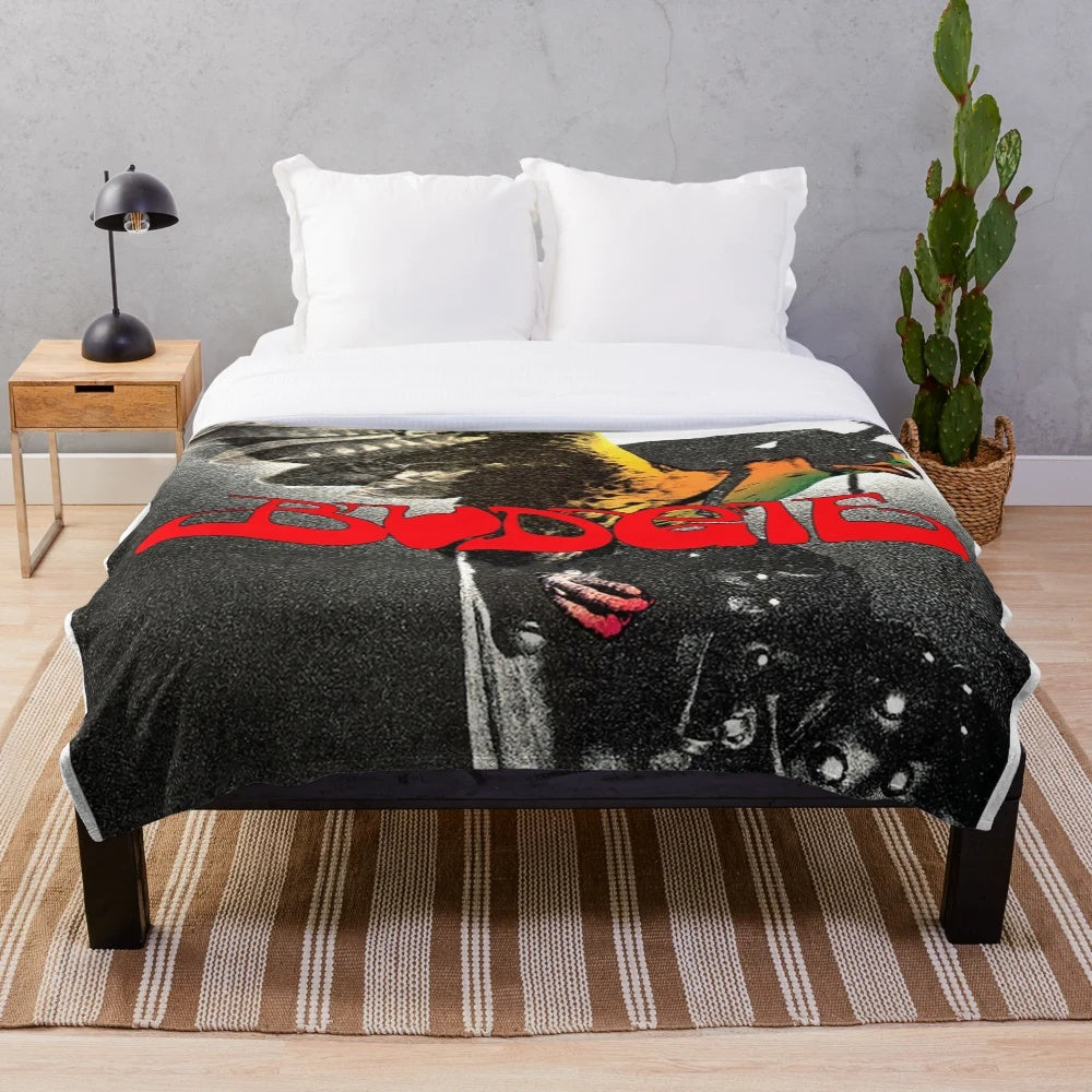 Heavy metal inspired plush blanket featuring the "in for the kill" design
