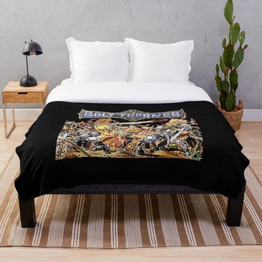 Heavy metal plush blanket with Bolt Thrower inspired design