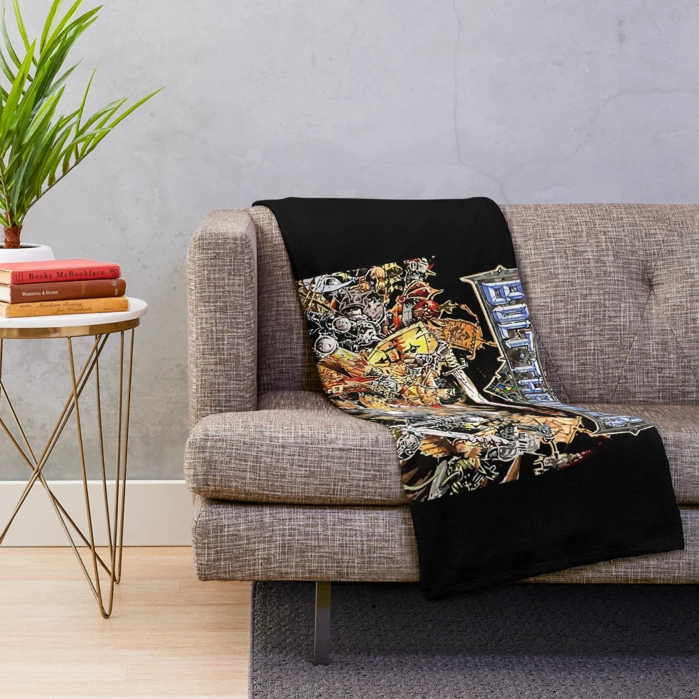 Heavy metal plush blanket with Bolt Thrower inspired design