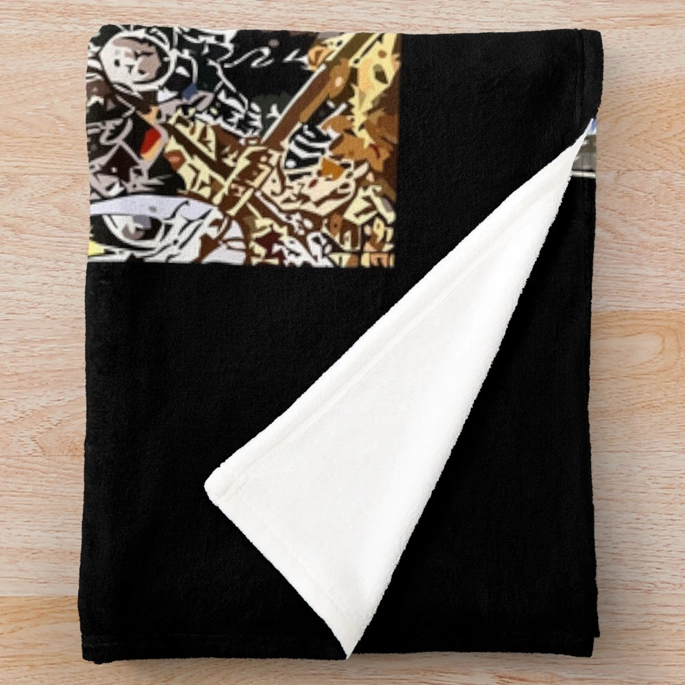Heavy metal plush blanket with Bolt Thrower inspired design