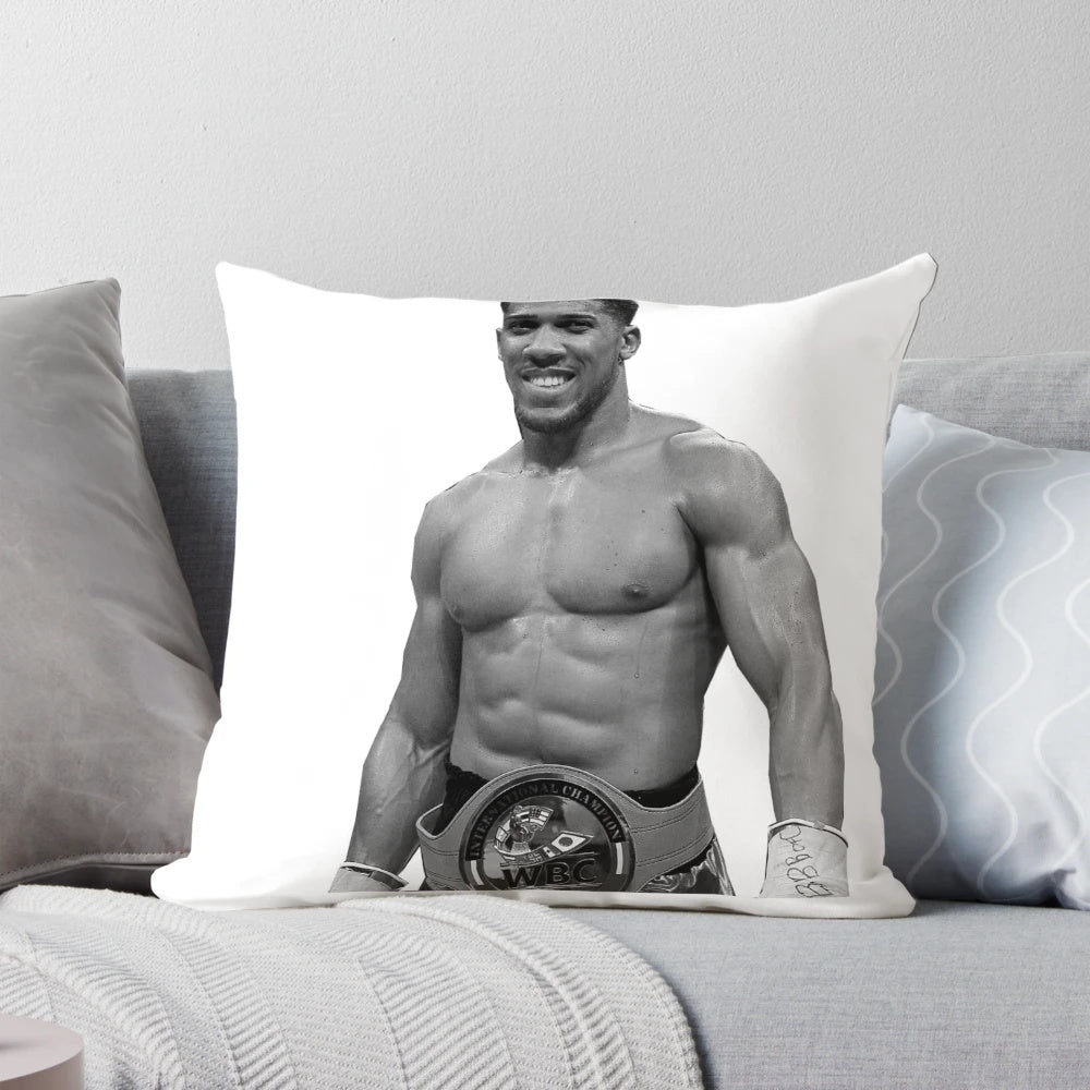 Heavyweight boxing pillow with black and white design, featuring prominent boxer