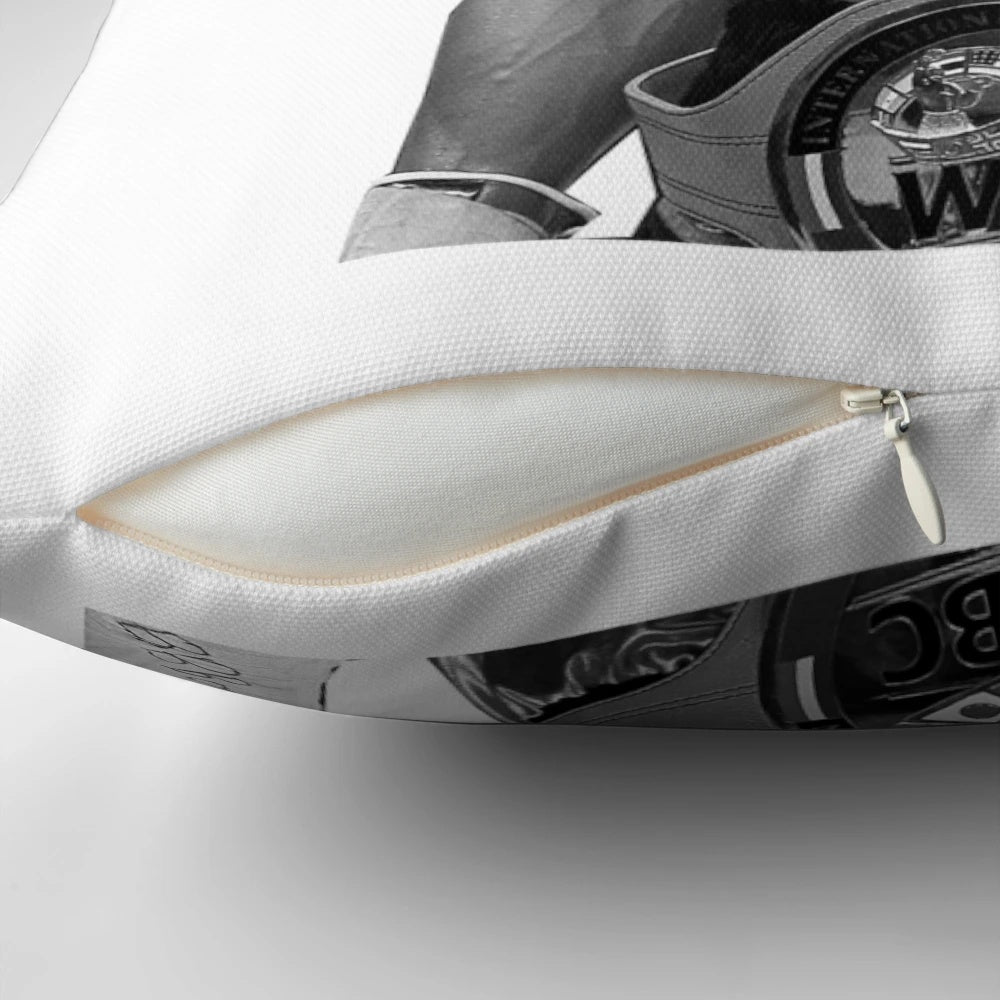 Heavyweight boxing pillow with black and white design, featuring prominent boxer