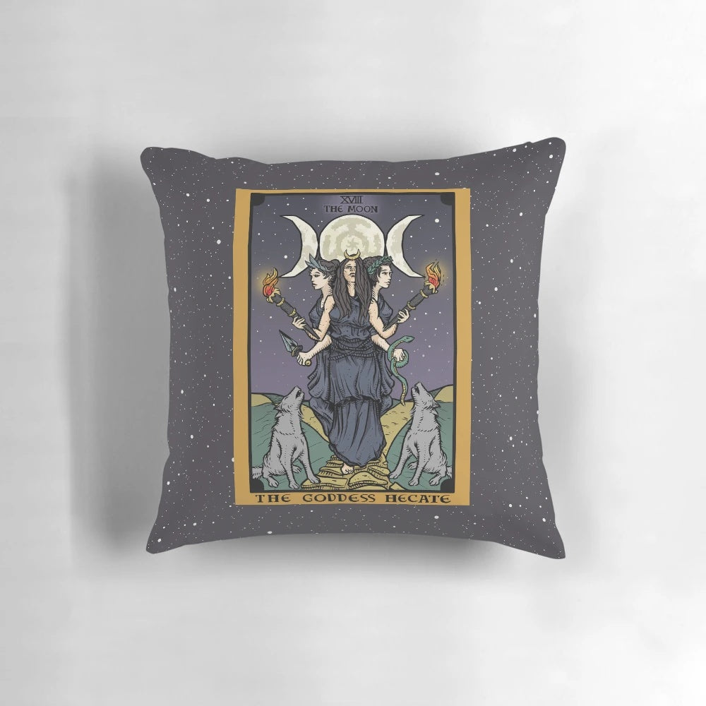 Hecate Triple Moon Goddess Tarot Card Pillow for Witchcraft and Magick