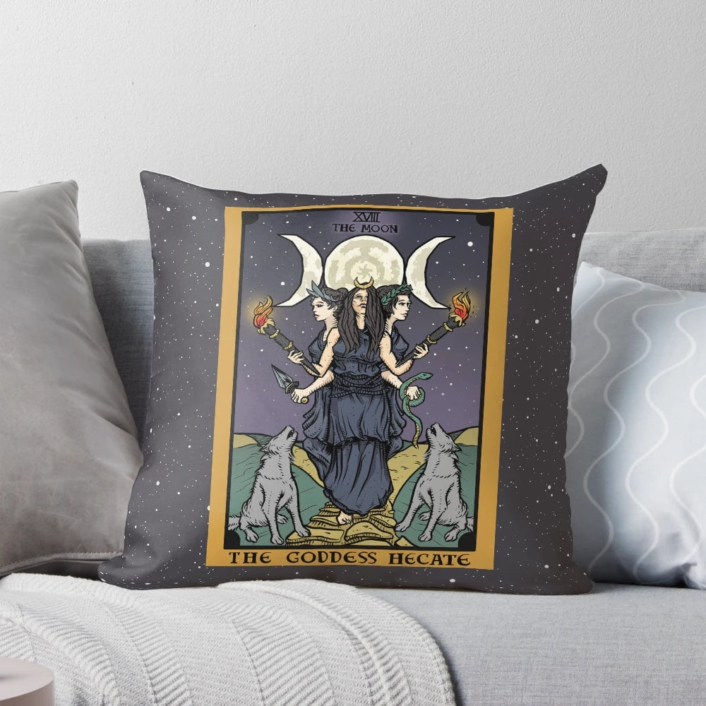 Hecate Triple Moon Goddess Tarot Card Pillow for Witchcraft and Magick