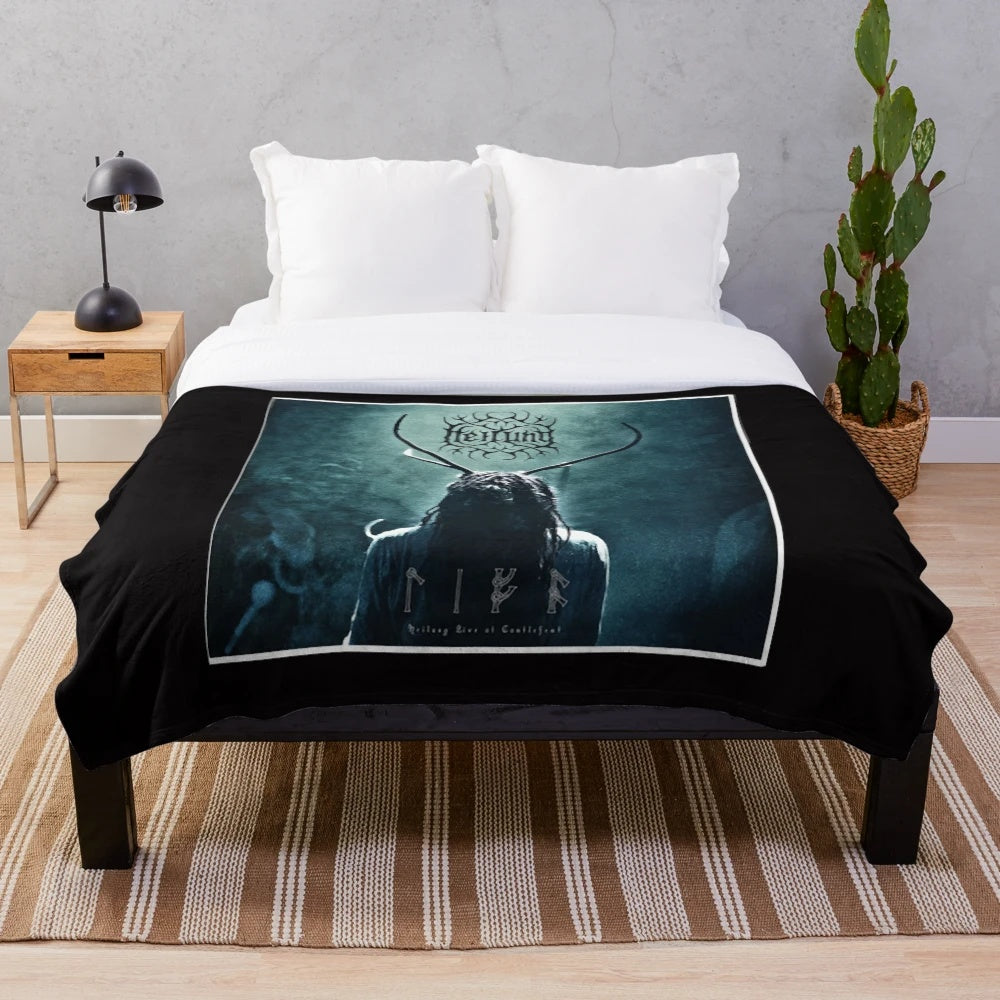 Heilung-inspired plush blanket featuring the band's atmospheric and folkloric artwork