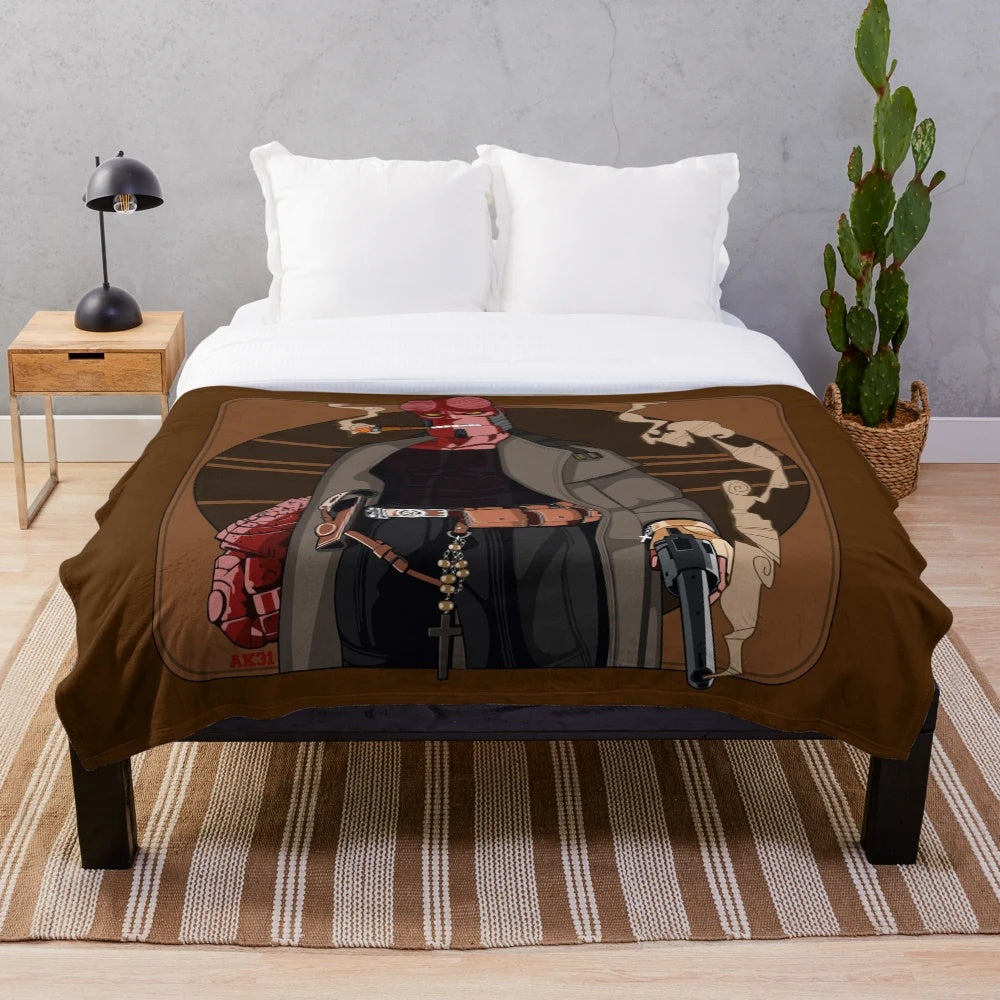 Hellboy Plush Blanket with Demon and Horror Themed Imagery