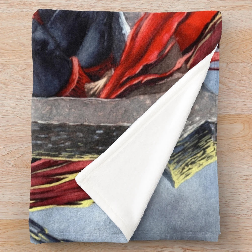 Spawn-inspired plush blanket featuring hellspawn character in watercolor and gouache painting style