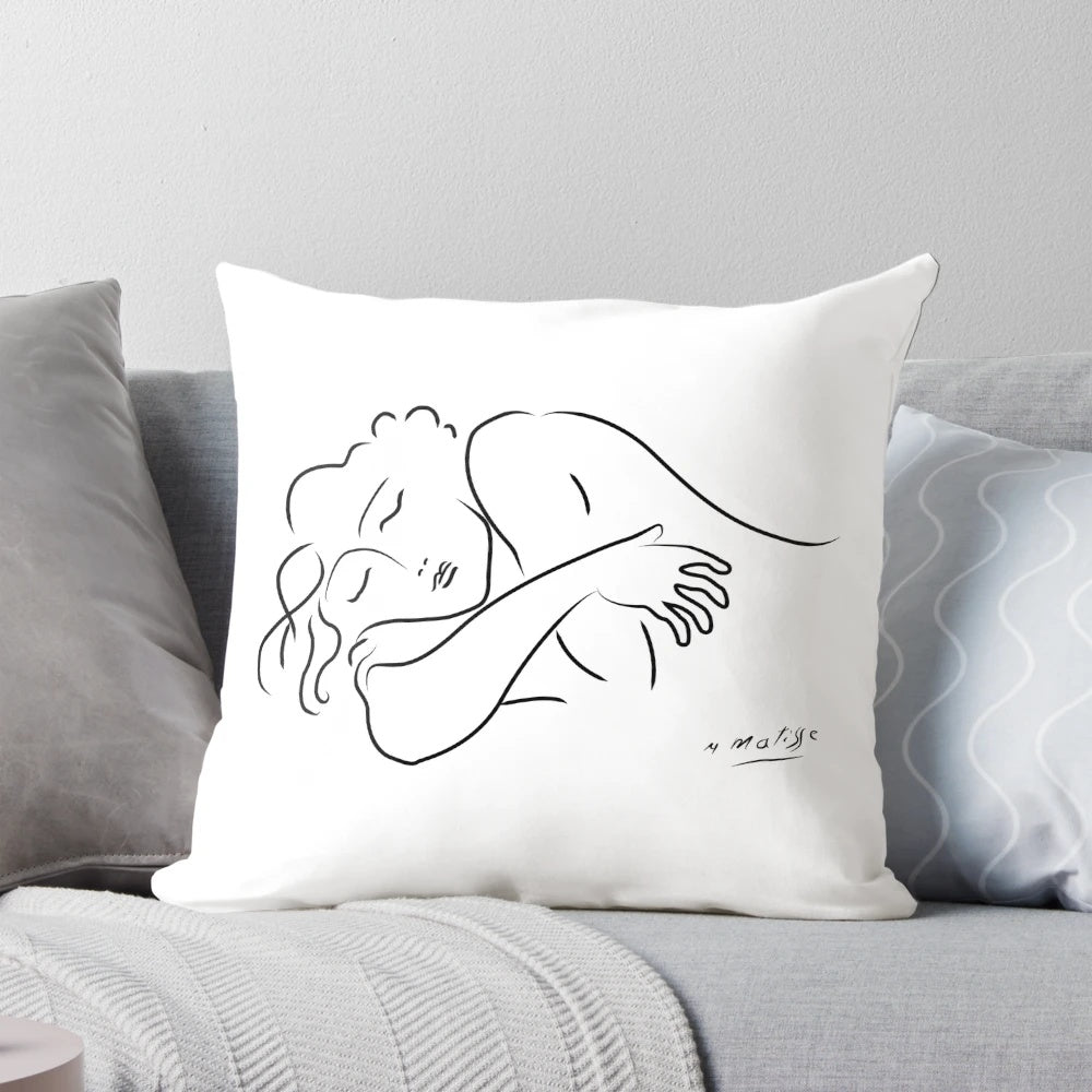 Henri Matisse inspired decorative pillow featuring a sleeping nude woman drawing