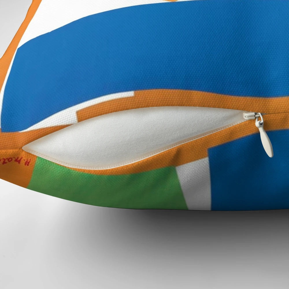 Colorful abstract paper shapes throw pillow inspired by Henri Matisse's artwork "The Snail