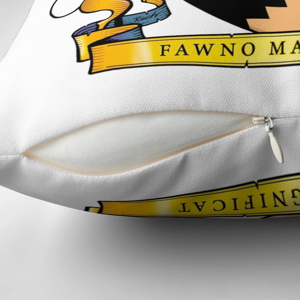 Greyhound heraldic design pillow featuring a stylized fawn-colored greyhound or whippet-type hound.