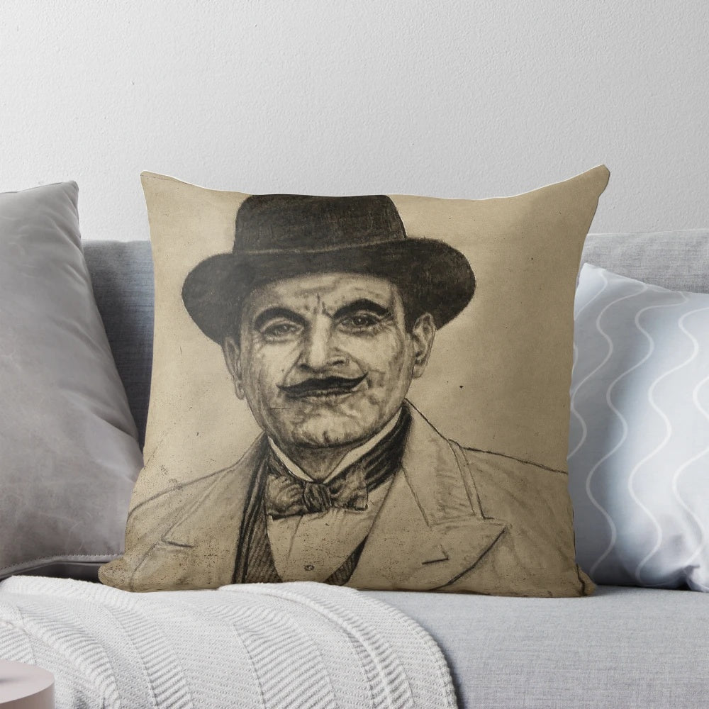 Hercule Poirot mystery series inspired decorative pillow