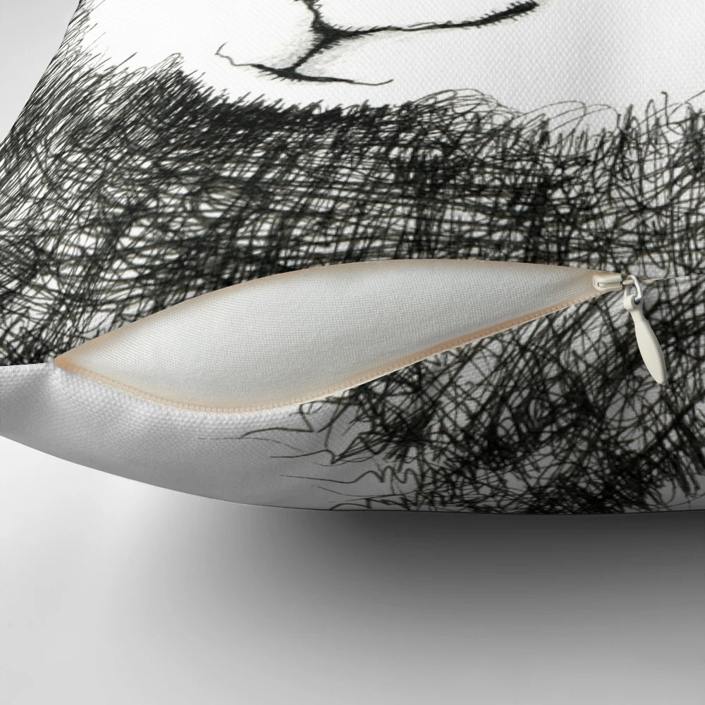 Herdwick sheep pattern pillow, black and white farmhouse-style cushion