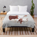 Hereford cow with calf painting on a grey background printed on a plush blanket