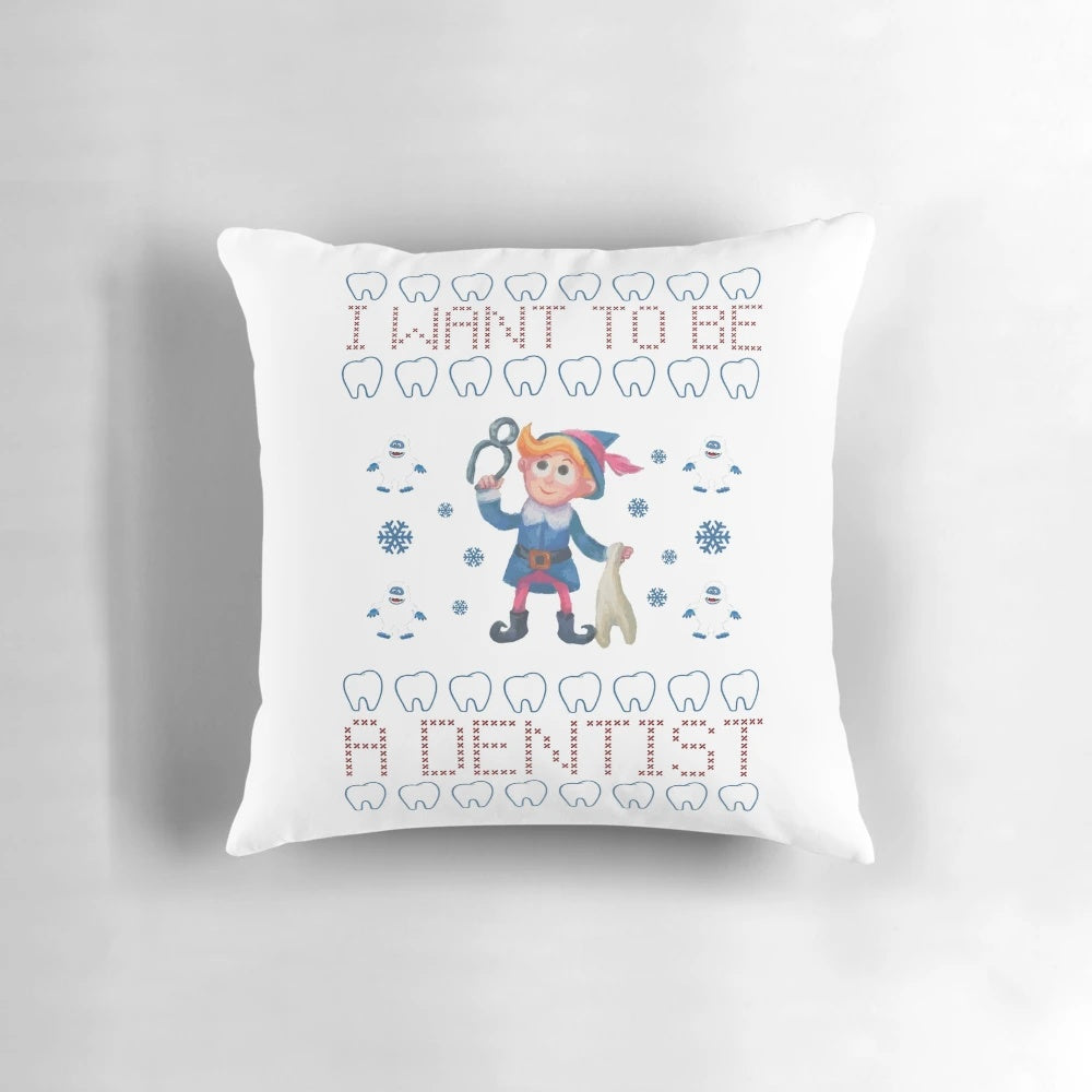 Hermey the Elf plush pillow from Rudolph the Red-Nosed Reindeer with "I Want to Be a Dentist" text