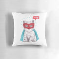 A plush pillow featuring a cat dressed as a superhero, perfect for cat lovers and pop culture enthusiasts.