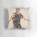 A decorative throw pillow featuring a bold typographic design inspired by the classic film "Gladiator" and its iconic protagonist Maximus.