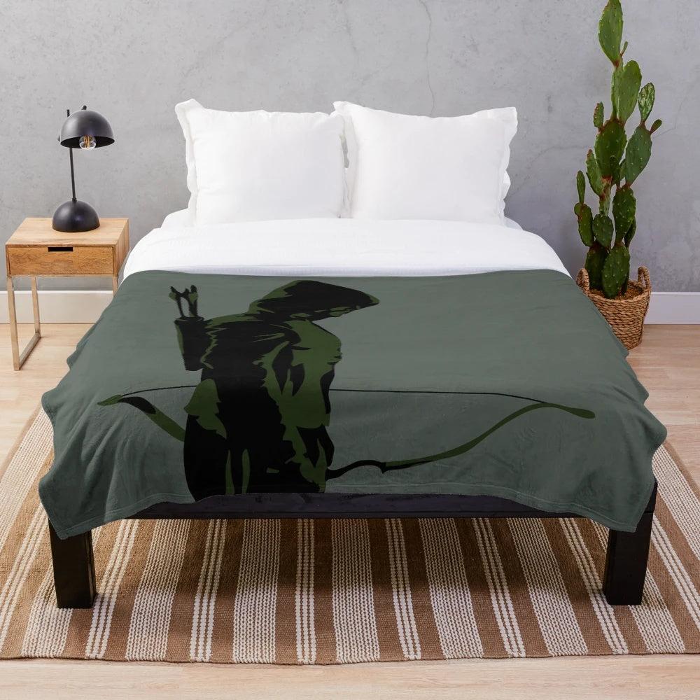 Green archer with bow and arrow plush blanket
