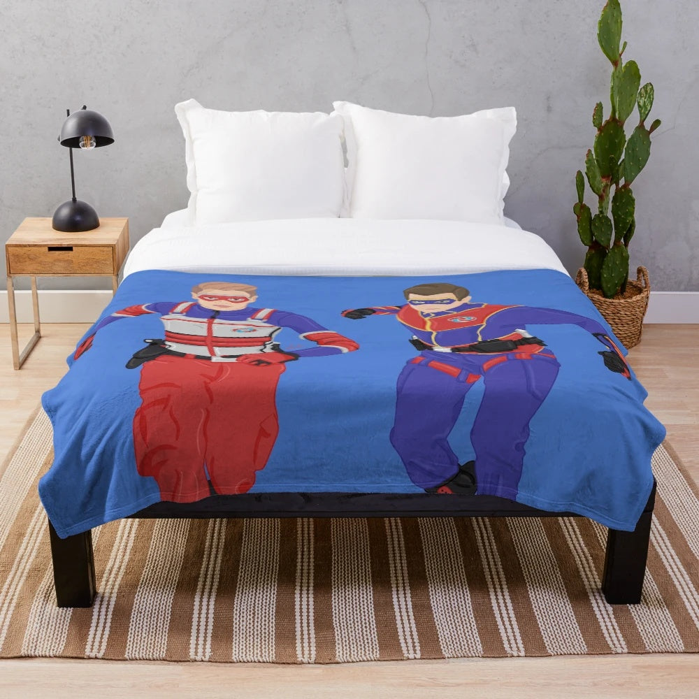Captain Man and Kid Danger superhero plush blanket featuring digital fanart