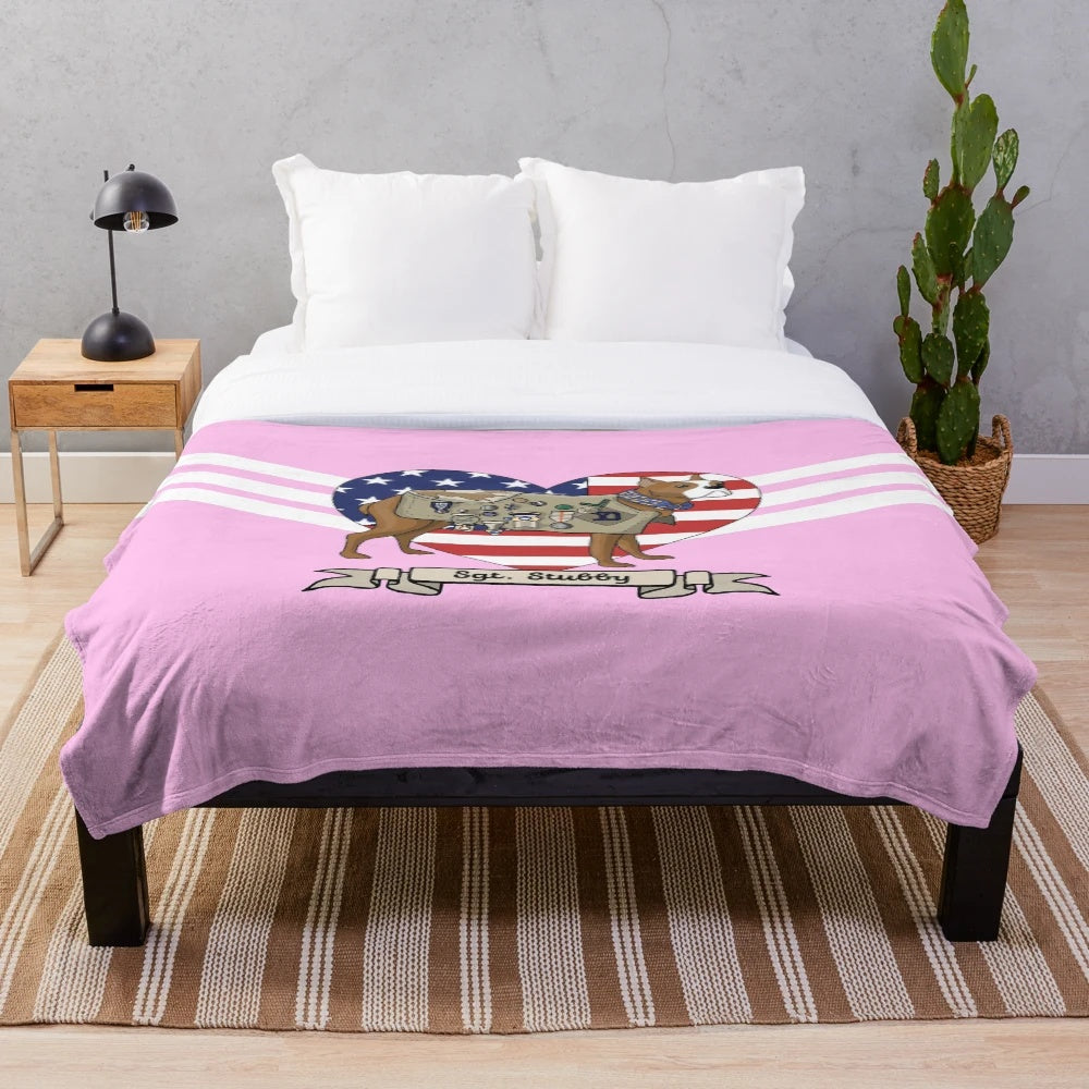 Sergeant Stubby dog hero WW1 themed pink plush blanket