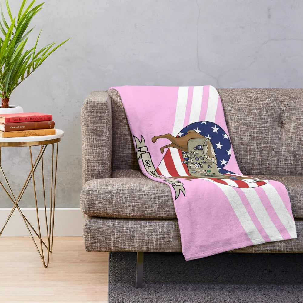 Sergeant Stubby dog hero WW1 themed pink plush blanket