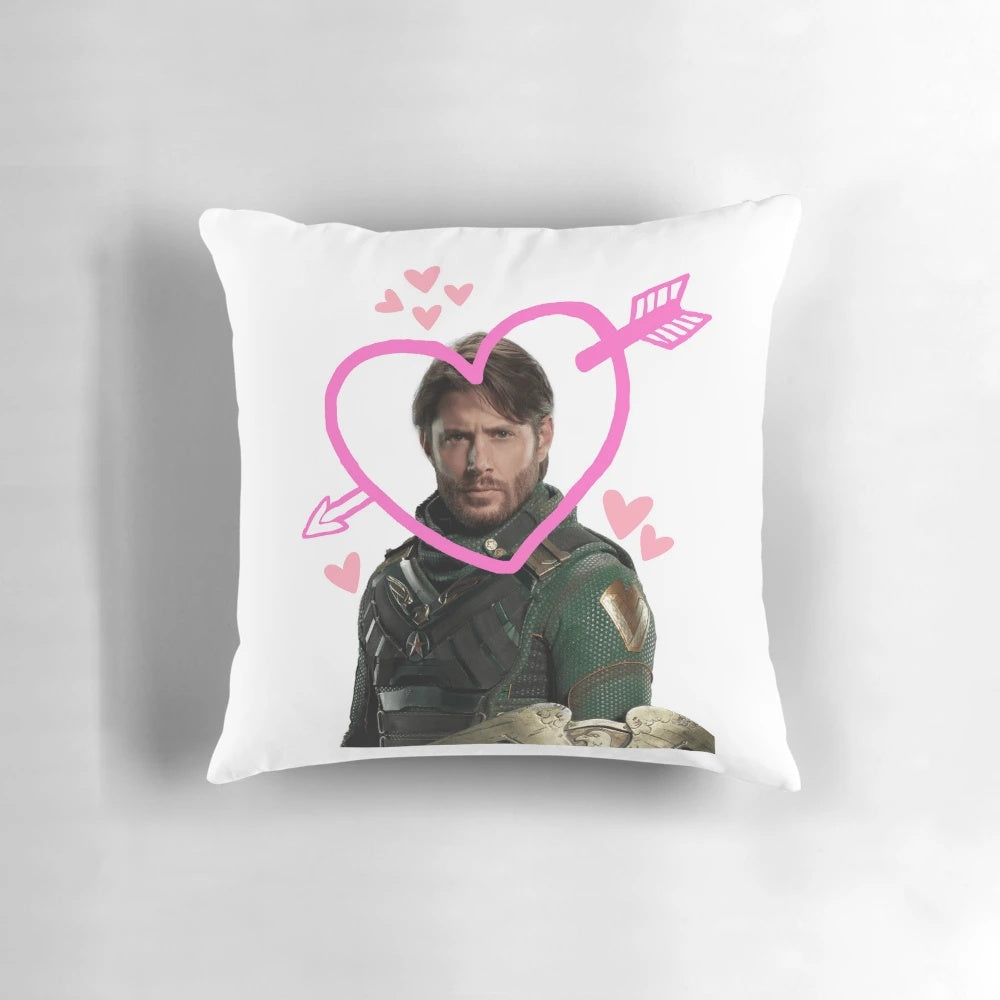 Soft, plush pillow featuring a solider boy design inspired by the popular Amazon Prime series "The Boys", starring Jensen Ackles.