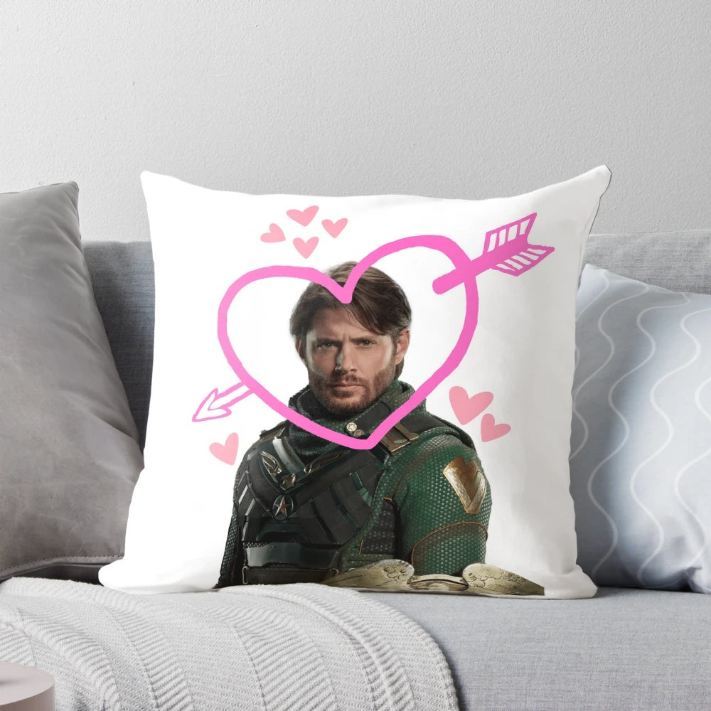 Soft, plush pillow featuring a solider boy design inspired by the popular Amazon Prime series "The Boys", starring Jensen Ackles.