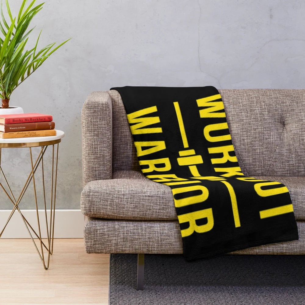 Warrior-themed plush blanket with black and gold design