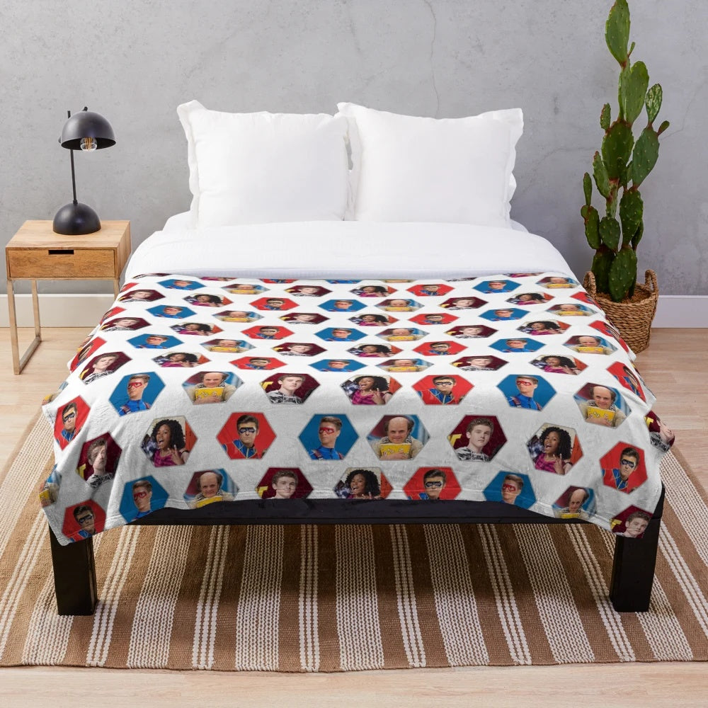 Hexagon plush blanket featuring characters from the TV show Henry Danger