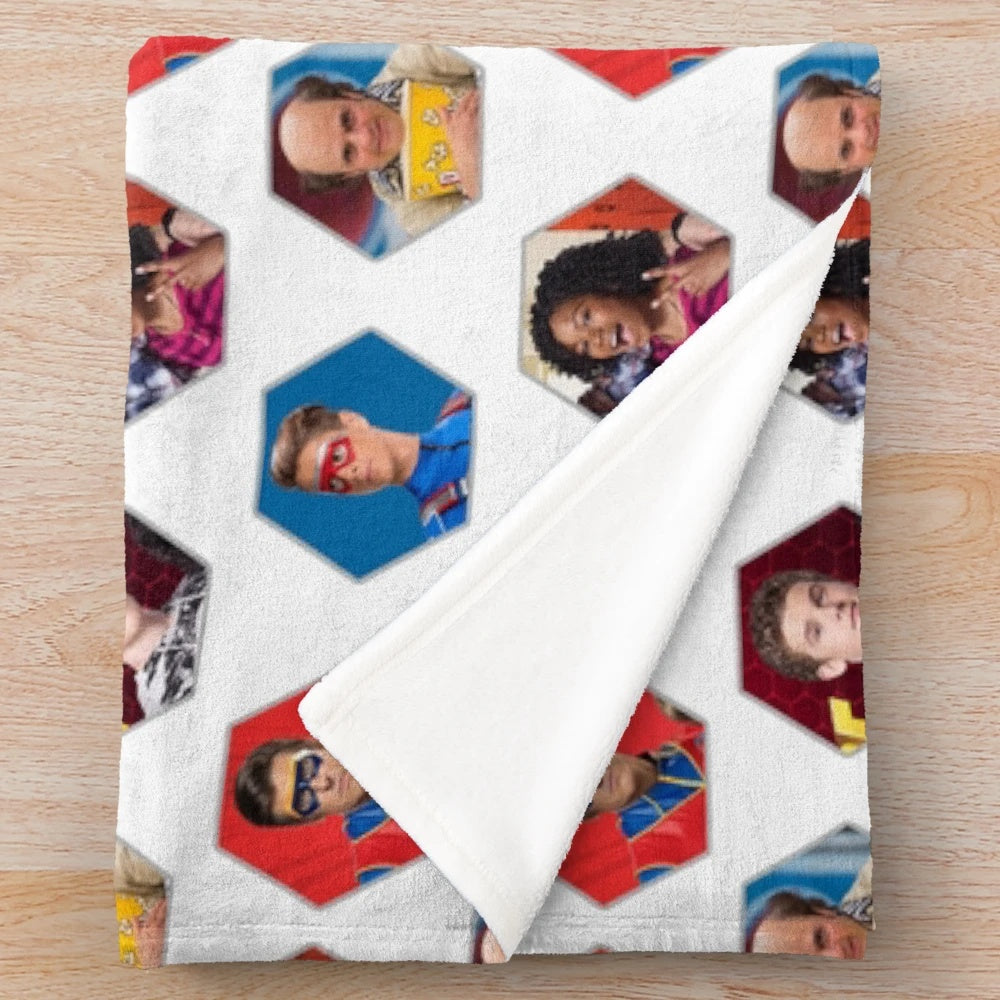 Hexagon plush blanket featuring characters from the TV show Henry Danger