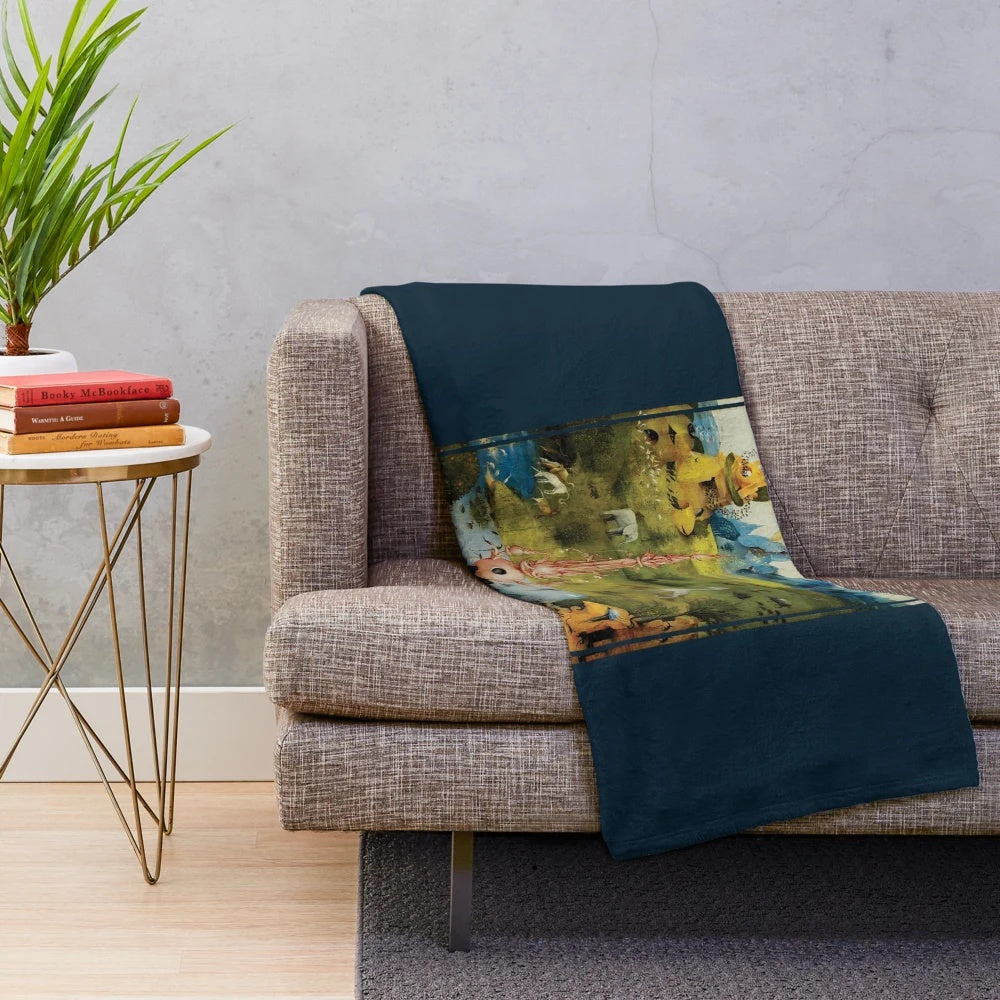 Hieronymus Bosch inspired plush blanket depicting "The Garden of Earthly Delights