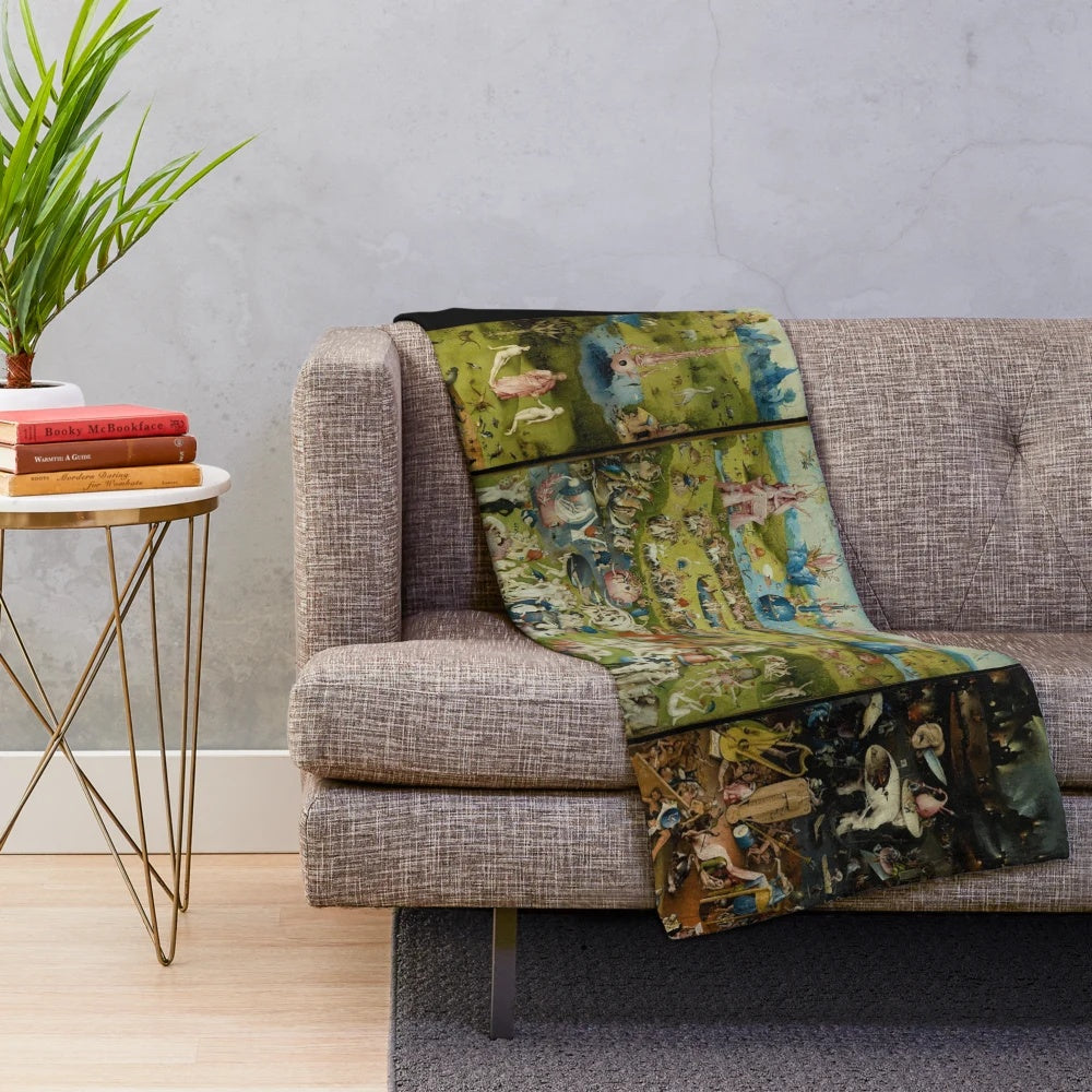 Plush blanket featuring Hieronymus Bosch's famous artwork "The Garden of Earthly Delights