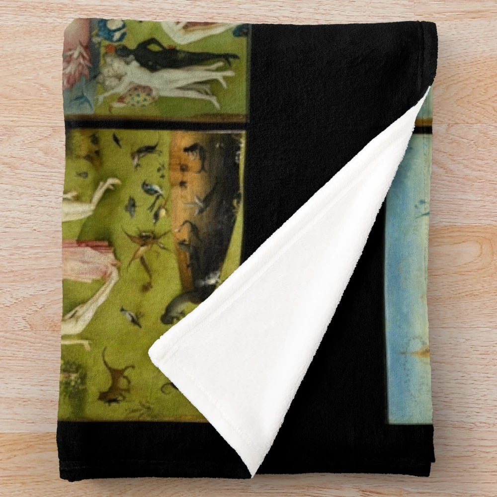 Plush blanket featuring Hieronymus Bosch's famous artwork "The Garden of Earthly Delights