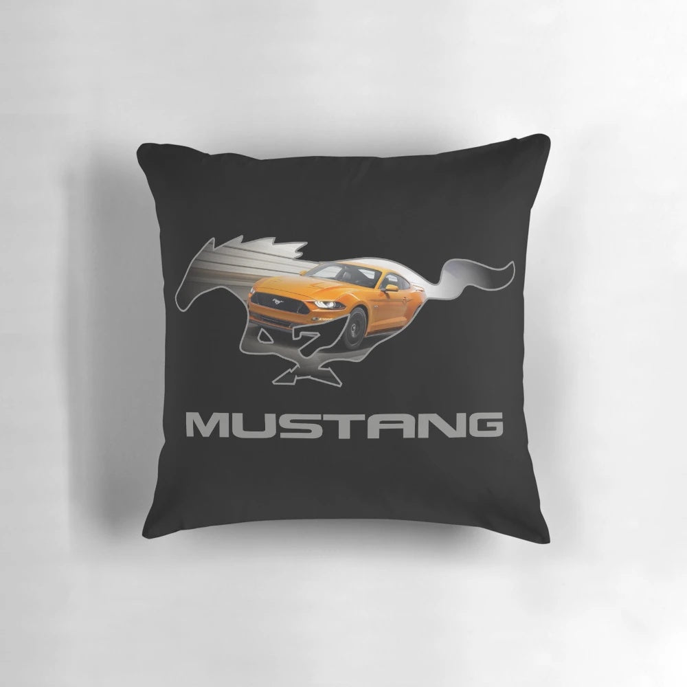 Stylish Ford Mustang GT logo emblem design pillow in orange and black color scheme